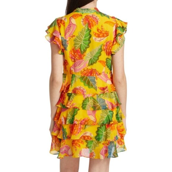 FARM Rio 'Beaks & Bananas' Printed Ruffle Mini Dress, Yellow Multi - Picture 3 of 5